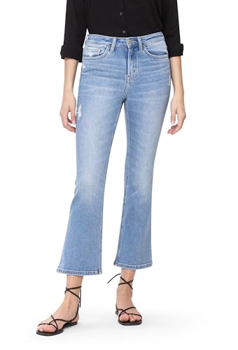 Flying Monkey, High Rise Crop Flare Jeans, Medium Blue