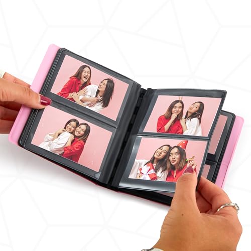Zink 2x3 Mini Photo Album 64-Pocket w/Transparent Window Cover for 2”x3” ZINK Zero Ink Photo Paper (Pink) Compatible w/Kodak, Lifeprint, Polaroid, HP, Canon, Fujifilm 2x3" photos