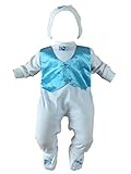  Fantasma Taufanzug Taufstrampler 4 TLG Set Blau-Weiß Strampler Overall 62-68