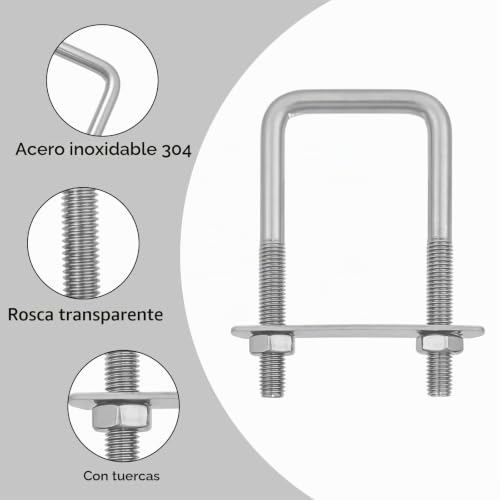 Miniatura 4 de Ttqianj 6 Pieza Pernos En U Plata M8x40x100mm,Pernos En Forma De U,Pernos En U De Acero Inoxidable Con Tuercas Y Placas Para Reparación,Barcos,Remolque