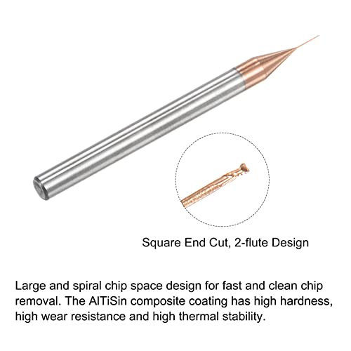 Image of uxcell Square Nose End Mill, 0.3mm Solid Carbide AlTiSin Coated Long Reach CNC Router Bits 2 Flutes Milling Cutter with Extended Neck, 4mm Cutting Length 4mm Shank