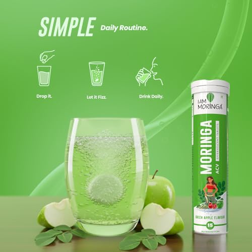 Image of ACV Moringa Tablets for Weight Loss. 60 nos Apple Cider Vinegar Tablet. Support Boost Metabolism & Immunity with Superfood Extracts Natural Energy Effervescent 15Tablets (Pack of 4)
