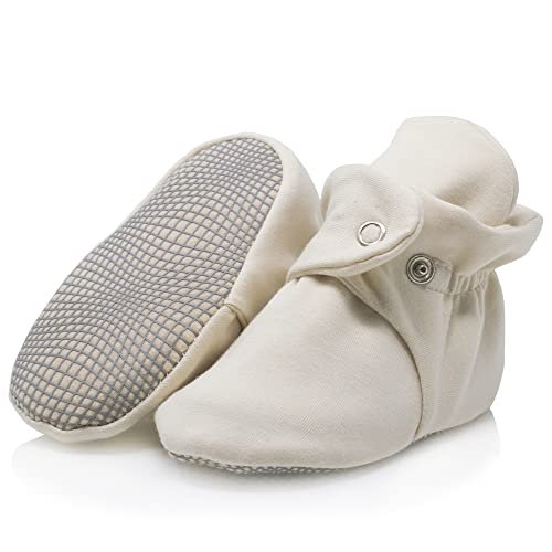 Bottines en coton bio antidérapantes - Semelle souple - Pour chaussures de bébé, chaussures de maison pour bébés et filles - Beige - beige, 0-6 meses EU Cover
