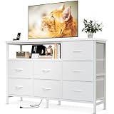 AODK タンス チェスト コンセント付き 幅132×奥行30×高さ90cm テレビ台 リビング 収納 大容量 洋服タンス 収納ケース 衣装ケース 布製引き出し 箪笥 おしゃれ 転倒防止 安定感 3段7杯 ホワイト