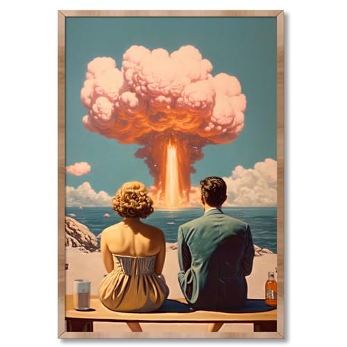 Pink Cloud Canvas Art Retro Posters Funny Couple Wall Art Retro Beach Art Prints Coastal Landscape Poster Vintage Cloud Picture Romantic Vintage Wall Art Retro Surrealism Painting 16x24inch No Frame