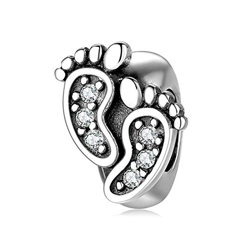 Sparkling Spacer Charm Rubber Stopper Spacer Bead 925 Sterling Silver Clip Charm fit Pandora Style Charm Bracelets (Sparkling Footprint Spacer) - Main Image