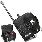Kioqiear 2 Ball Bowling Bag with Wheel, Double Roller 2 Ball Bowling Bag with Compartments For Equipment and Shoes, Handle Extends to 37.5". (BLK)