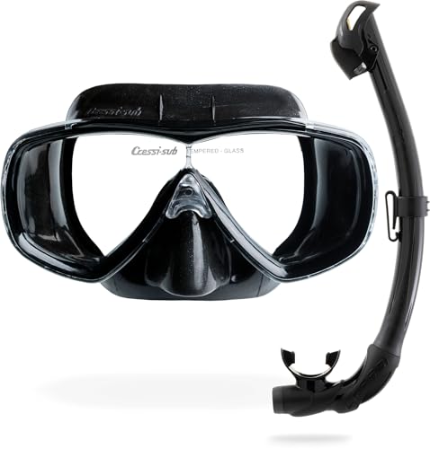 CRESSI Set Combo Máscara Estrella e Snorkel Seal Dry para Buceo e Snorkeling, Unisex-Adult, Negro/Negro, Talla Única