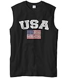 Cybertela Men's Faded Distressed USA American Flag Sleeveless Muscle T-Shirt (Black, X-Large)