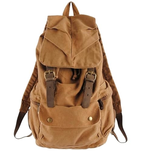 MINAKEDA Backpack Leather Backpack Men School Bag Drawstring Backpack Women Bagpack Male Rucksack Teenager-Camel