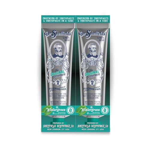 Dr. Sheffield's Fluoride Free Toothpaste, Certified Natural Toothpaste with Real Wintergreen Flavor for Fresh Breath, Plaque Fighting Toothpaste, 2-Pack