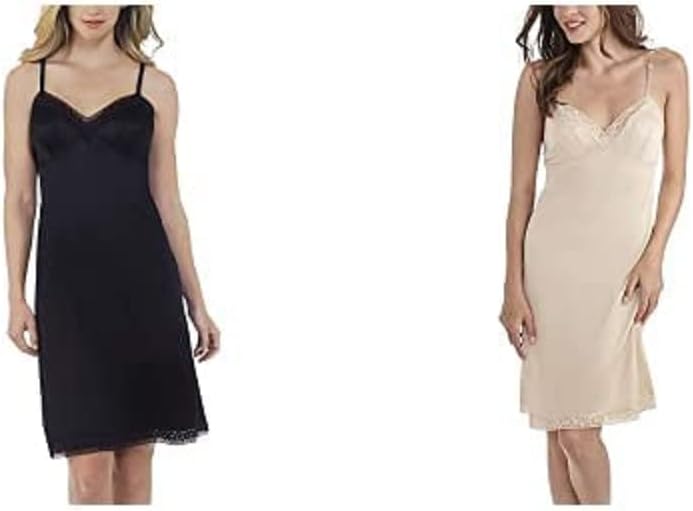 Vanity Fair womens for Under Dresses apparel full slips, Lace - 26" Neutral/Black (2 Pack), Medium US