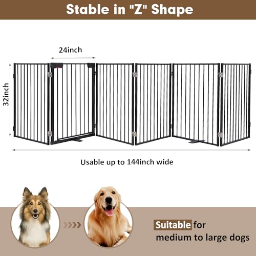 Metal Freestanding Dog Gates with Door,Extra Wide 24", 32" Height Foldable Dog Fence for Indoor & Outdoor, Heavy Duty Freestanding Pet Barrier for Stairs, Doorways, Halls, Kitchen,Yard,Christmas Tree by Furggis - Image 4