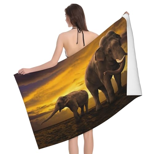 Drap de plage éléphant au coucher de soleil serviette microfibre sans sable - 2
