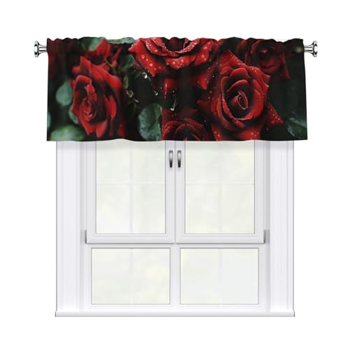 TRSGKSQP Gardiner för fönster köksvadd mörkläggning gardinkappa röd och svart ros små fönsterbehandling korta fönsterkappor gardin för vardagsrum badrum 137 cm x 45 cm 1 panel
