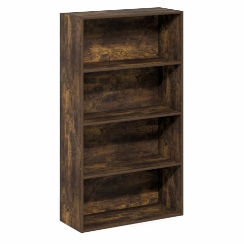 Image of Furinno Jaya Book Shelf, 4-Tier Book Shelf, Bookcase with Open Shelving, Standing Bookshelf, 9.5 x 23.6 x 41.9, for Organization and Storage, for Home Office, Living Room, Amber Pine