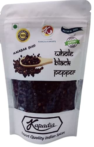 Kapadia | Black Pepper Whole 250g | Whole Kali Mirch, Karumilaku, Nalla Miriyalu, Kurumulak, Kari Menasu, Gola Marica, Kali Maraca, Kala Mari, Kali Miri, Kalo Marca | Malabar Bold | Black Peppercorn | Export Quality