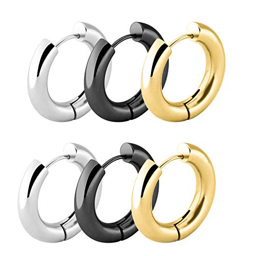 ANAZOZ Pendiente Aro Titanio Mujer Hombre Plata Oro Negro Circulo Pulido 16MM