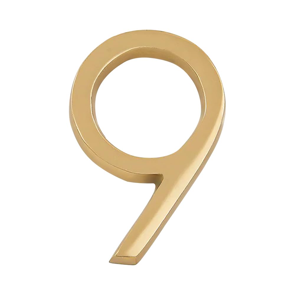 DecorTwist® House Numbers for Outside Main Gate Golden Door Numbers for Outdoor Gate Hostel Hotel Lodge Apartment College Library Rack Number Warehouse 4 Inch Height (Number 9)