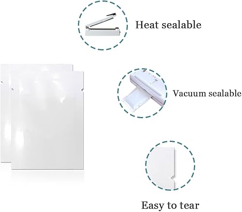 Miniatura 2 de 100 bolsas sellables con parte superior abierta de papel de mylar metálico blanco de 354 x 512 pulgadas 315 x 488 pulgadas tamaño interno bolsas de