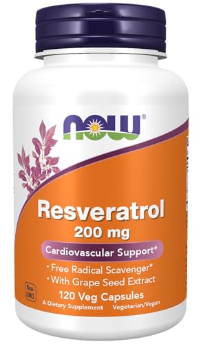 NOW Supplements, Natural Resveratrol 200 mg with Red Wine Extract, 120 Veg Capsules