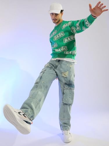 Image of The Indian Garage Co Men Relaxed Fit Solid Mid-Rise Cargo Denim