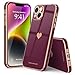 Teageo for iPhone 14 Case for Women Girl Cute Love Heart Luxury Electroplate Plating Soft Bling Back Cover Raised Full Camera Protection Bumper Silicone Shockproof Phone Case for iPhone 14, Wine red