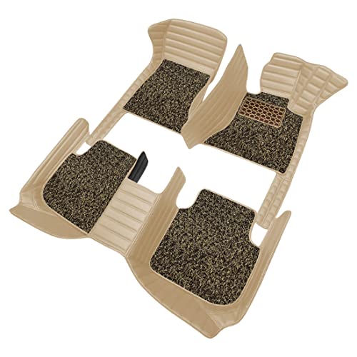 Image of Autofurnish Premium 9D Car Mat Full Set for Mahindra XUV700 (5 Seater) 2021 || Luxury Leather Dual-Stitch Full Set 9D Car Floor Mat || 100% Waterproof || Color : Beige Beige
