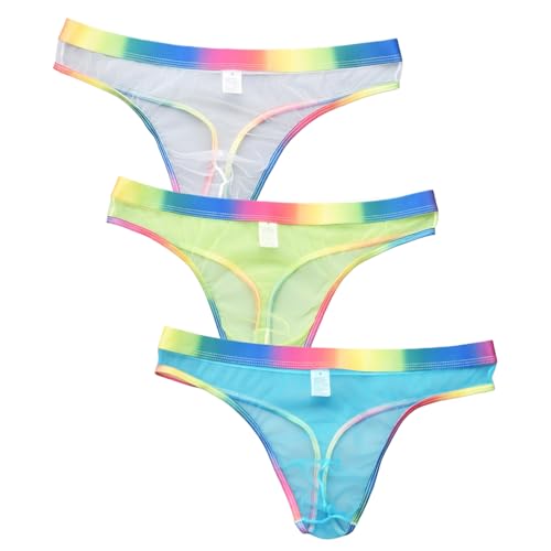 Men's See Through G-String Thong Underwear Mesh Sheer Bulge Pouch T-Back Underpants 3 Pack
