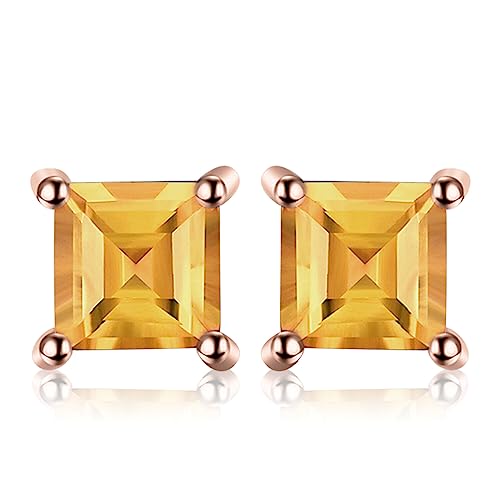 JewelryPalace Square 0.6ct Natural Citrine Stud Earrings for Women Yellow Solitaire Natural Gemstone 925 Sterling Silver 14k Yellow Gold Plated Earrings for Women Anniversary Earrings for Her