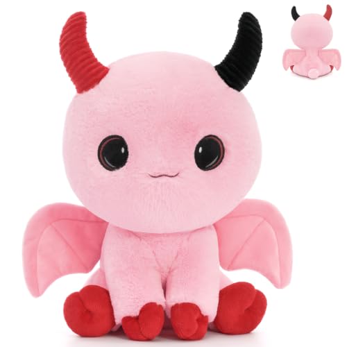 Image of MorisMos Pink Stuffed Animal, Cute Devil Plush with Horns and Wings