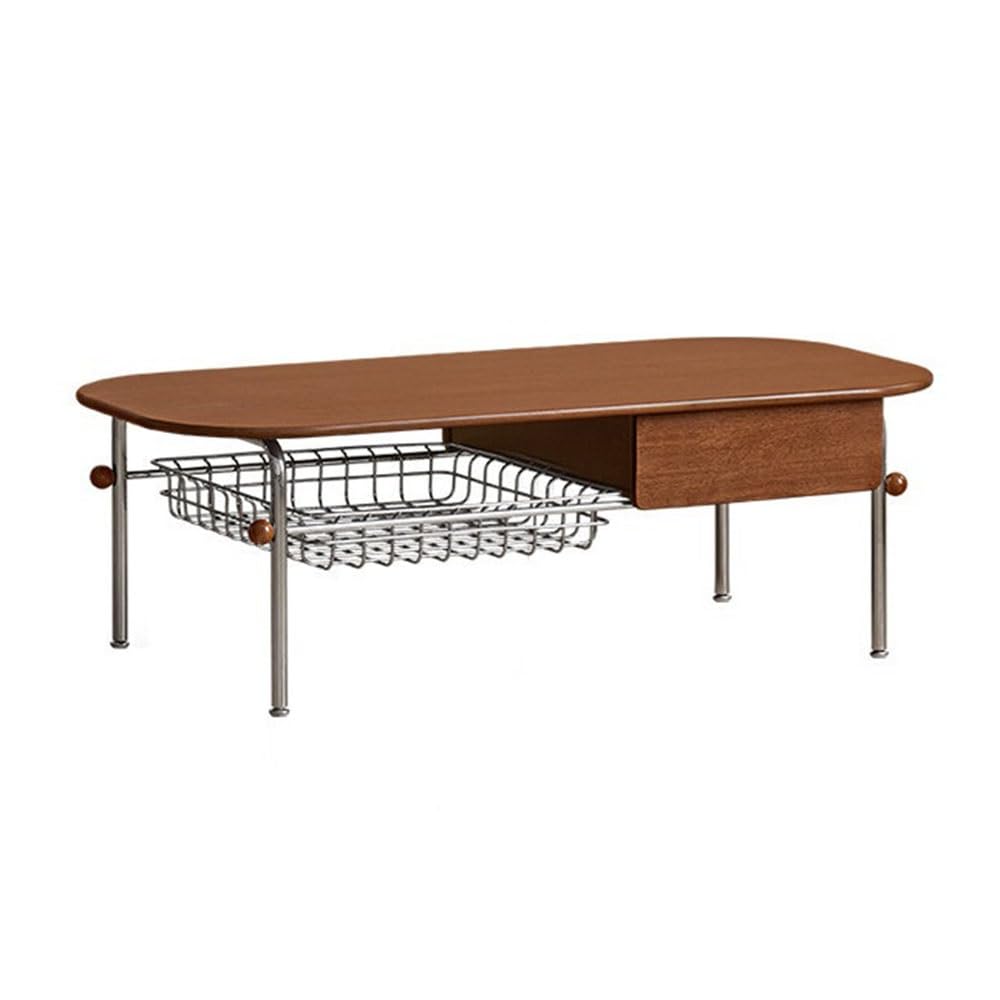 ZTHYSHOZ Side Table Oval Wooden Coffee Table with Sliding Storage Metal Frame Wire Basket Drawe ﻿(Large)