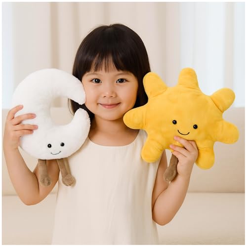 Tomatoys X2 Peluches Sol y Luna – Peluche Almohada Luna Bebé y Sol Suave – Cojines Infantiles Decoración Habitación Bebé – Peluche Cojín Infantil Regalo Niños