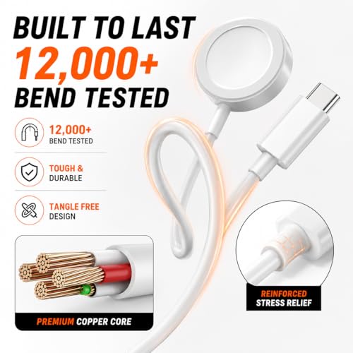 Image of Mizi USB-C Magnetic Charger for Apple Watch, 5W Fast Wireless Charging Cable 3.3FT Compatible with Ultra 3 /2 /1, Series 11 /10 /9 /8 /7 /6 /5 /4 /3 /2 /1, SE & SE2 - Portable iWatch Charger (White)