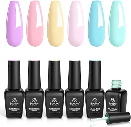 Beetles Pastel Gel Polish Set - 6 Colors Pink Yellow Blue Summer Gel Polish Pastel Soak Off Uv Nail Lamp Gifts for Women Manicure Kit