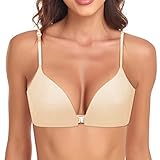ZTFYKLIN Sujetador Sin Aros De Camiseta para Mujer con Bralette Relleno Realce Copa Cómodo Enganches Sujetadores (Beige, 75Ab) Reductor Cruzado Body Espalda Descubierta Tallas Grandes Cierre