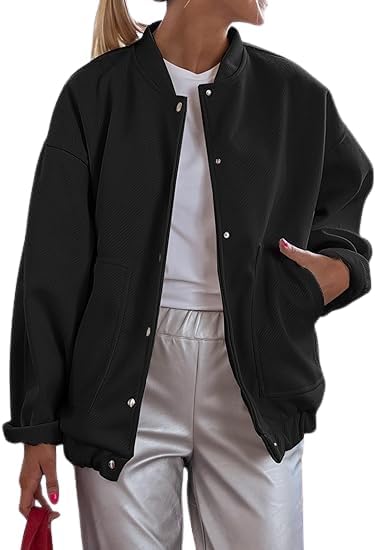A to Z CREATIONSolid Varsity Full Sleeves | Casual Button Bomber Jacket for Women's
