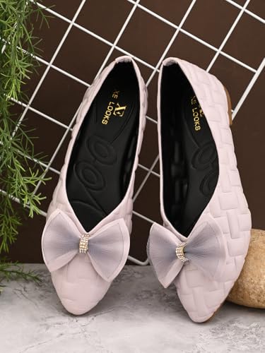 Image of XE Looks Textured Flats with Mesh Bow - Elegant Design, Comfortable Fit, Perfect for Adding a Chic Touch to Outfits for Girls & Womens
