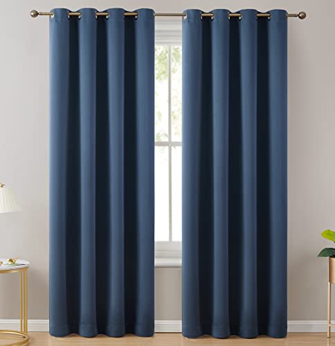 HLC.ME Laurance - Thermal Insulated Curtains - Curtains with Thermal Backing, Long Thick Weather Regulating Drapes Energy Smart Sleep Well Curtains for Bedroom, Pair (Midnight Navy Blue, 52 W x 96 L)