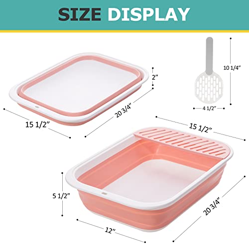 Tomtenisse Open Top Cat Litter Box, Large Foldable Cat Potty Height-Adjustable Sides Anti-Splash, Open Air Kitty Litter Pan No Smell, Cat Toilet Easy Clean With Cat Litter Scoop (Pink) #TOP5