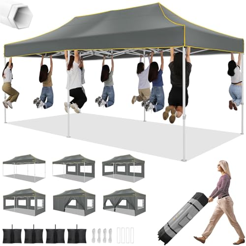 Image of Hoteel 10x20 Heavy Duty Pop Up Canopy Tent with 6 Sidewalls, Grey