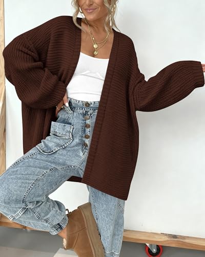 Image of BTFBM Casual Cardigan Sweater for Women Fall 2026 Long Sleeve Sweaters | Fall Outfits, Loose Fit,Solid,Open Front Chunky Knit Sweaters,Chunky Cardigan Sweaters For Women,Checkered Outwear Coat