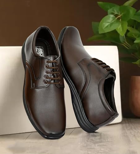Image of Men's Faux Leather Formal Shoes | Stylish Lace-Up Office Wear Shoes for Men | Comfortable Lightweight Business Footwear | Synthetic Leather Dress Shoe for Parties & Daily Use