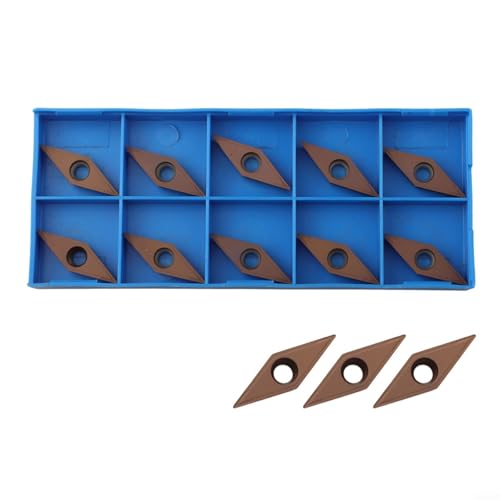 VCMT160404 Carbide Inserts 10 Pack, Golden Indexable Lathe Tooling for CNC Lathes, Turning Tool Inserts for Metalworking, for Durable Cutting Tools