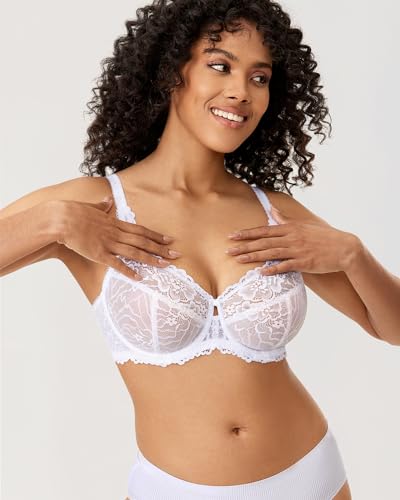 Delimira Women's Plus Size Bra Full Coverage Minimiser Non Padded Lace Underwired Bras White 34C - Image 3