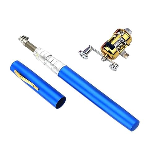 PUZUNPUHONG - Pocket Size Fishing Rod, Portable Collapsible Micro Pen Fishing Rod Reel Combo Set,Equipped with a Rotating Scroll, Suitable for Saltwater, Freshwater, and sea Travel (Blue)
