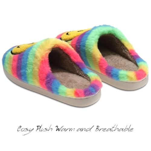 Image of Women's Men's Preppy Happy Face Slippers Comfy Warm Plush Slip-On House Slipper for Winter Indoor Soft Cushion Non-slip Fluffy Slides Slippers