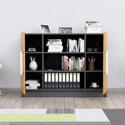 Image of Bniture Storage Cabinet Wooden Sideboard for Living Room with 3 Shelf & 2 Door | Multipurpose Book Shelf Storage Organizer Cabinet for Office Home Hallway Drawing Room Bedroom |Slate Grey & Giant Wood
