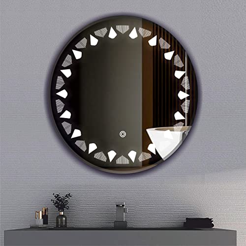 Image of LED Mirror Glass Bathroom Wall - Decorative Led Mirror with Touch Sensor Lights Cabinet Vanity Wall Design Darpan Full Length for Home (21x21 Inch Round DH13)