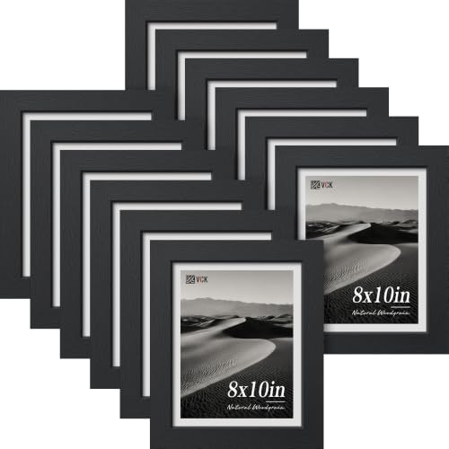 Image of VCK 8x10 Picture Frame Set of 12, Black Wood Photo Frame, Wall Display